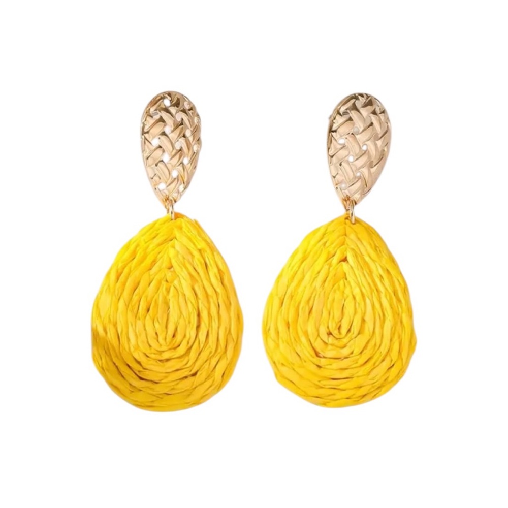 Yellow Raffia Grass Dangle Earrings